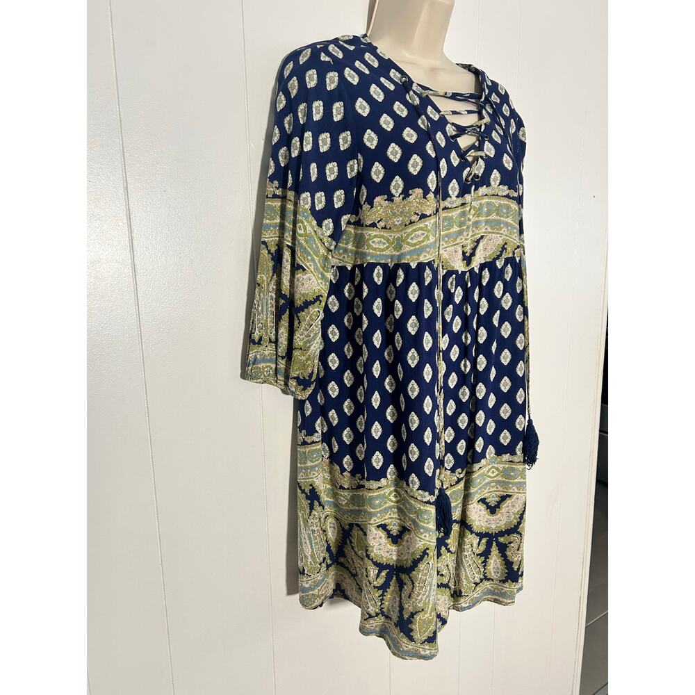 Joei and I Women's Dress/Swim Suit Cover Blue Paisley with Tie 3/4 Sleeve Large - Picture 3 of 10